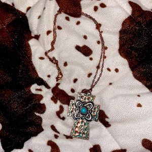 Cross necklace- turquoise and copper
